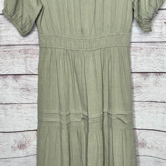 Lucky Brand Sage Green Cotton Gauze Tiered Midi Button Down Boho Dress Size XS - Picture 4 of 14